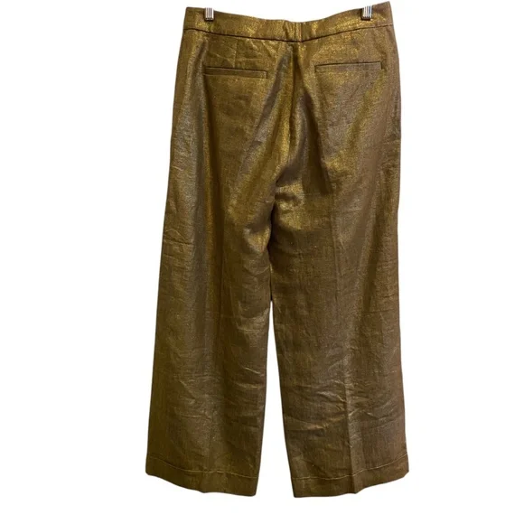 Lauren by Ralph Lauren Women’s Linen Metallic Gold Pants sz 8 - Picture 3 of 15